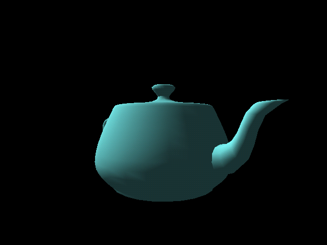 A teal Gouraud-shaded teapot rendered by the zSST simulation